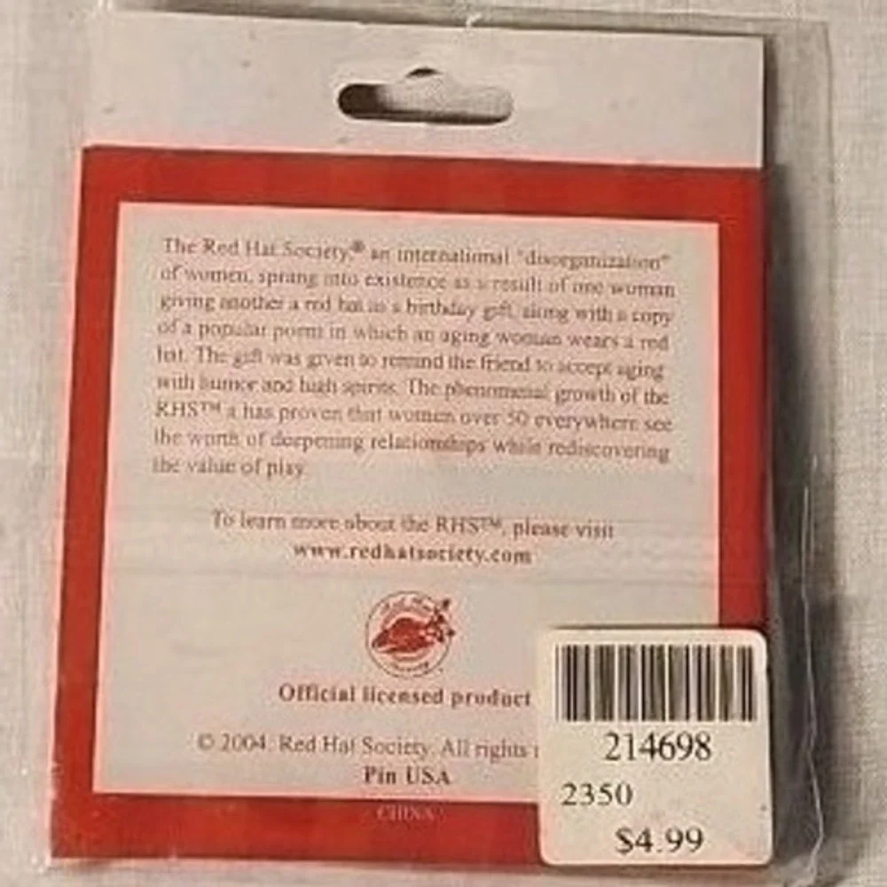 Vintage‎ Red Hat Society Enamel Hat Brooch Red Purple 2004 New in Package